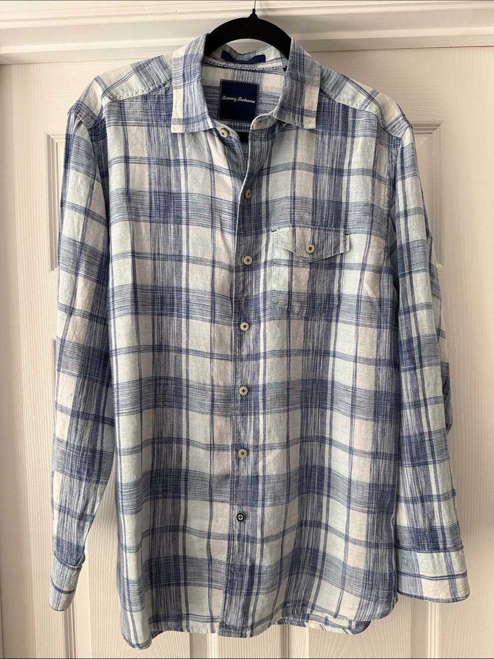 Tommy Bahama White and Blue Plaid Button-Down Shirt